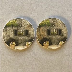 ✅ SET of 2 Cork Bottom Coasters Artistic Rustic Quality Ceramic LOT Brand New